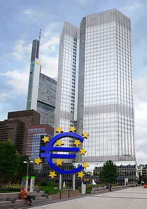 The European Central Bank. Notice a sculpture ...
